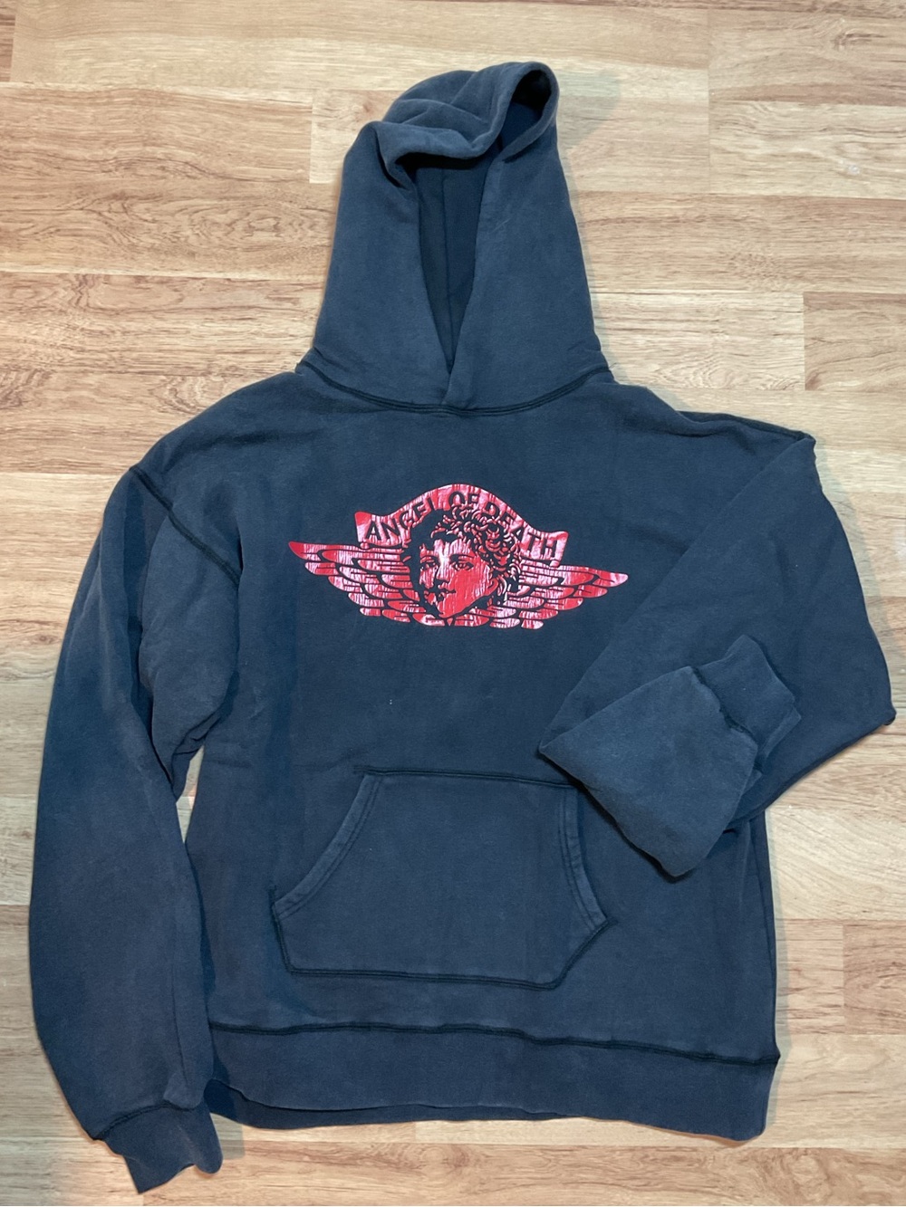 Saint Michael MXXXXXX Black Hoodie with Red Winged Graphic Men XL Sweater